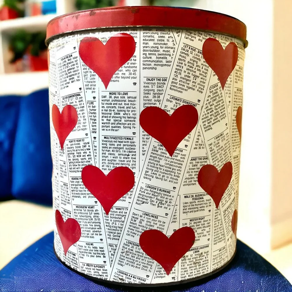 Vintage Metal Tin Can Hearts Looking For Love Ads Valentine's Day 11